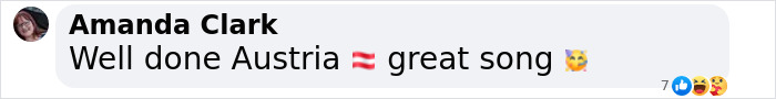 Comment praising Austria&rsquo;s Eurovision 2025 victory with a great song and celebratory emojis.