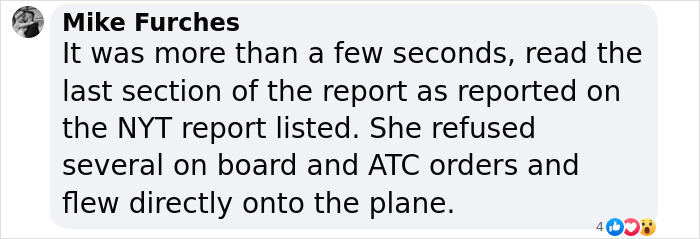 Comment by Mike Furches discussing details of the DC plane crash and army pilot instructions before the incident.