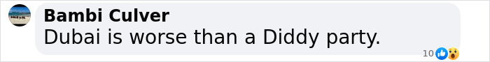 Comment on social media about Dubai, related to new details emerging after a model is found with spine and limb injuries.