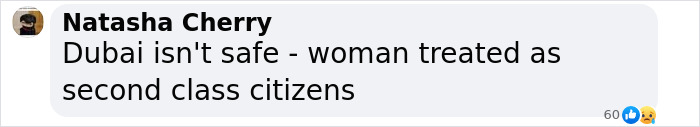 Comment on social media about safety concerns in Dubai after a model was found with spine and limbs broken.