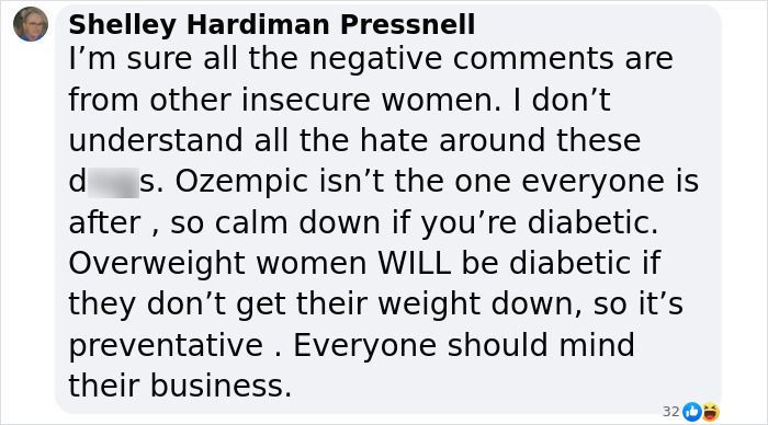 Commenter discussing Ozempic and diabetes amid Christina Aguilera surgery rumors in an online social media post. Commenter discussing Ozempic and diabetes amid Christina Aguilera surgery rumors in an online social media post.