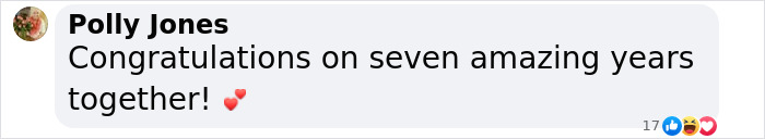 Screenshot of a Facebook comment congratulating on seven amazing years in a post about Meghan Markle controversy.