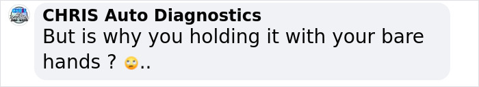 Comment from Chris Auto Diagnostics questioning why someone is holding an object with bare hands, related to UFO discovery discussions.
