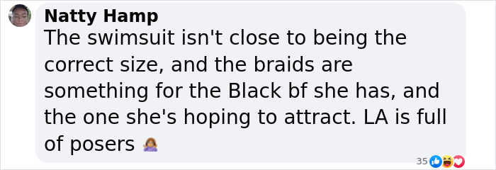 Comment criticizing Alabama Barker's swimsuit size and braids in response to her racy bikini photoshoot after weight-loss medication. Comment criticizing Alabama Barker's swimsuit size and braids in response to her racy bikini photoshoot after weight-loss medication.