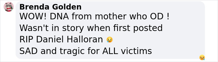 Comment expressing sadness over DNA evidence in suspected serial killer's farm case, referencing victim missing since 1993.