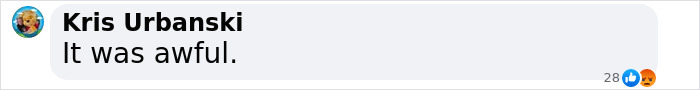 Comment by Kris Urbanski stating It was awful reacting to Jessica Simpson's live TV performance after 15 years, labeled an absolute train wreck.