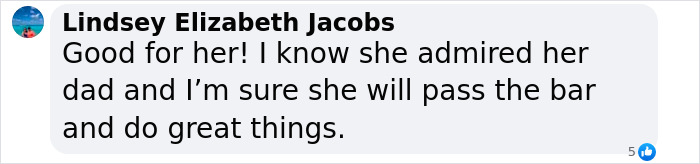 Comment praising Kim Kardashian for graduating law school and encouragement to pass the bar exam.