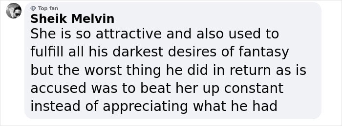 Comment from Sheik Melvin discussing a relationship involving dark desires and accusations of abuse. Comment from Sheik Melvin discussing a relationship involving dark desires and accusations of abuse.