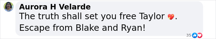 Screenshot of a social media comment referencing Blake Lively, Taylor Swift, and a feud involving leaked personal texts.