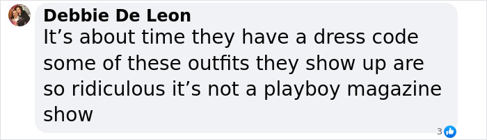Comment by Debbie De Leon discussing the need for a dress code, referencing fashion standards related to Cannes events. Comment by Debbie De Leon discussing the need for a dress code, referencing fashion standards related to Cannes events.