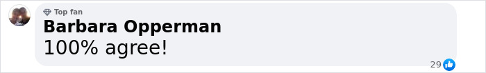 Facebook comment from Barbara Opperman saying 100% agree in response to Ben Shapiro dragged after slamming Taylor Swift and Jennifer Lopez. Facebook comment from Barbara Opperman saying 100% agree in response to Ben Shapiro dragged after slamming Taylor Swift and Jennifer Lopez.