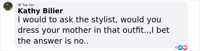 Comment by Kathy Bilier questioning the stylist’s choice related to Halle Berry’s Met Gala look without panties. Comment by Kathy Bilier questioning the stylist’s choice related to Halle Berry’s Met Gala look without panties.