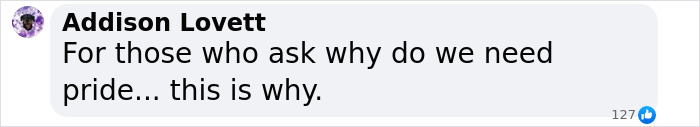 Comment on social media explaining the need for pride, related to a lesbian who was beaten unconscious for using McDonald's bathroom.