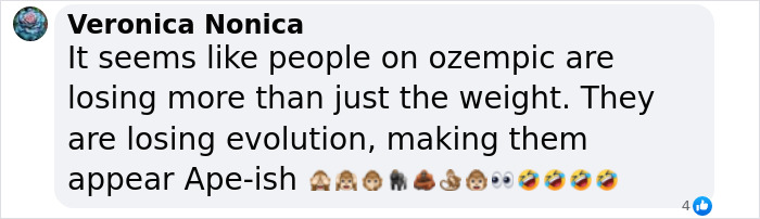 Screenshot of a social media comment discussing ozempic teeth as a concerning side effect of weight loss medication.