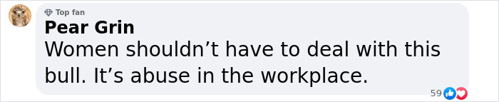 Facebook comment from Pear Grin stating women shouldn&rsquo;t have to deal with abuse in the workplace during Bond Girl auditions discussion.