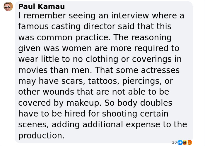 Comment discussing casting director's claim about women required to wear less clothing in Bond girl auditions and film scenes.