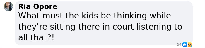 User comment from Ria Opore expressing concern about kids listening in court during a graphic freak-offs description while Diddy is on the stand.