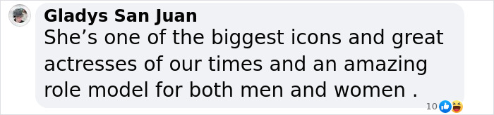 User comment praising Jamie Lee Curtis as an iconic actress and role model for both men and women. User comment praising Jamie Lee Curtis as an iconic actress and role model for both men and women.