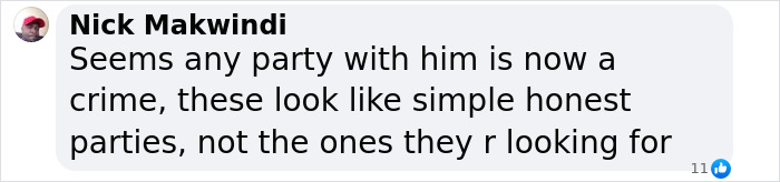 Comment about star-studded party in Ibiza, discussing the context of photos deleted amid trial controversy.