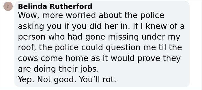 Text message screenshot revealing flatmate comments after teen&rsquo;s disappearance, highlighting police questioning concerns.