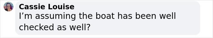 Screenshot of a message from Cassie Louise asking if the boat has been well checked in relation to Phoebe Bishop case.