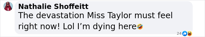 Screenshot of a social media comment reacting to Trump claims about Taylor Swift no longer being hot because of him.