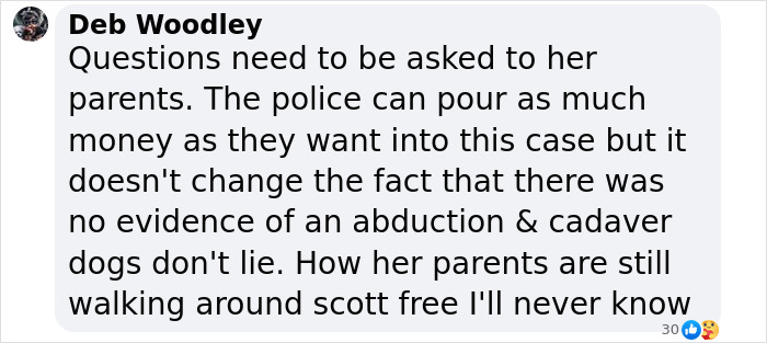 Comment expressing doubts on evidence and abduction claims in Madeleine McCann case amidst police investigation.