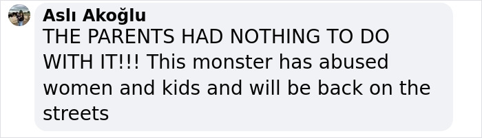 Comment by Aslı Akoğlu stating that the parents had nothing to do with it and mentioning abuse by the suspect.