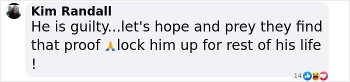 Comment by Kim Randall on social media expressing hope for proof related to Madeleine McCann case from German police.