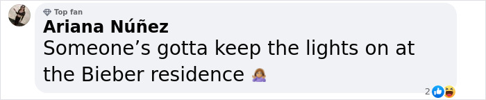 Social media comment referencing Justin Bieber and the Bieber residence shortly after Hailey's billionaire milestone.