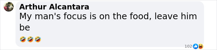 Comment by Arthur Alcantara reacting with laughing emojis about a man focused on food, relating to vlogger recording beside an A-list star.