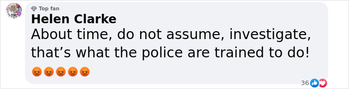 Comment by Helen Clarke with angry emojis discussing police training during a fiery debate on domestic violence claims.