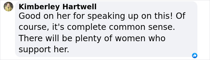 Comment by Kimberley Hartwell supporting a woman speaking out amid domestic violence debate involving men and women.
