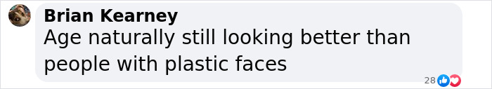 Comment from Brian Kearney about aging naturally and plastic surgery in a social media post discussing Jamie Lee Curtis plastic surgery. Comment from Brian Kearney about aging naturally and plastic surgery in a social media post discussing Jamie Lee Curtis plastic surgery.