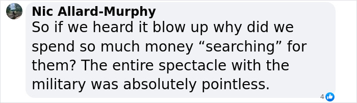 Comment by Nic Allard-Murphy criticizing the military search efforts after the OceanGate implosion incident. Comment by Nic Allard-Murphy criticizing the military search efforts after the OceanGate implosion incident.