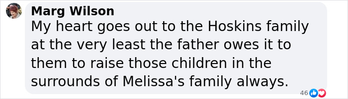 Facebook comment by Marg Wilson expressing condolences to the Hoskins family after fatal cyclist crash involving Olympian wife.