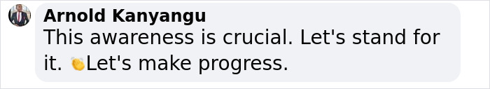 Comment by Arnold Kanyangu emphasizing the importance of awareness and standing against misogyny and gender-based violence.