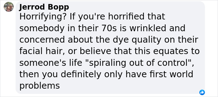 Comment by Jerrod Bopp discussing views on aging and perceptions of Hulk Hogan&rsquo;s eyes and personal life at 71.