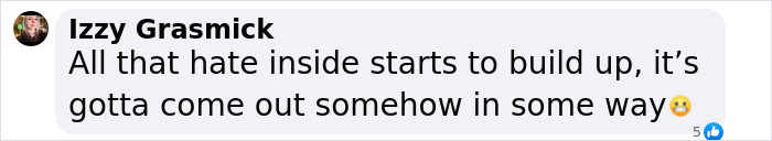 Screenshot of a Facebook comment by Izzy Grasmick expressing frustration and emotional struggle.