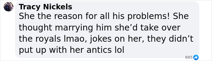Comment by Tracy Nickels discussing Meghan's impact on the royals amid Harry's mental health crisis concerns.