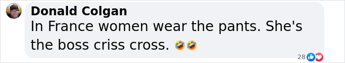 Comment on social media post about French President Emmanuel Macron and his wife, referencing the shoving incident and women's roles in France.