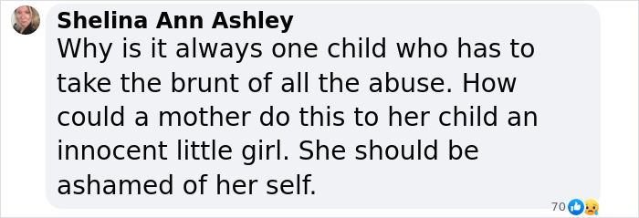 Comment expressing shock and condemnation of a mother who abused and neglected her child, causing public outrage.