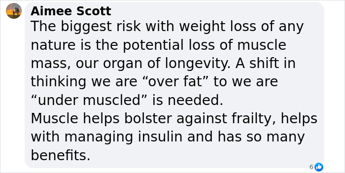 Comment on weight loss emphasizing muscle preservation and its role in managing insulin and overall health benefits.