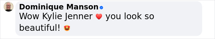 Comment praising Kylie Jenner's appearance, expressing admiration and calling her beautiful with heart and starry-eyed emojis.