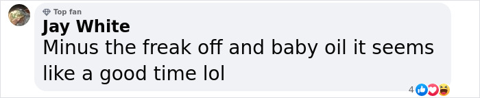 Comment about Diddy trial mentioning freak off and baby oil, reflecting reactions to Miami mansion raid items found.