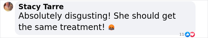 Comment from Stacy Tarre expressing outrage about woman facing prison time for torturing animals on camera.