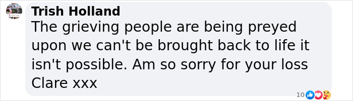 Facebook comment expressing sympathy for a grieving mom raising funds to freeze her 13-year-old son's body after his suicide. Facebook comment expressing sympathy for a grieving mom raising funds to freeze her 13-year-old son's body after his suicide.