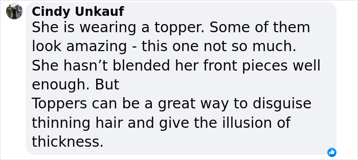 Comment discussing Nicole Kidman&rsquo;s wig topper at Cannes, noting poor blending and its use for disguising thinning hair.