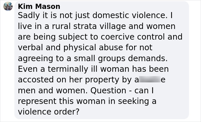 Comment discussing coercive control and abuse against women highlighting misogyny and gender-based violence issues.