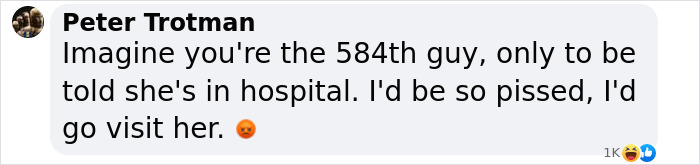 Comment on social media about adult content creator bleeding and hospital update after extreme encounter with many men.